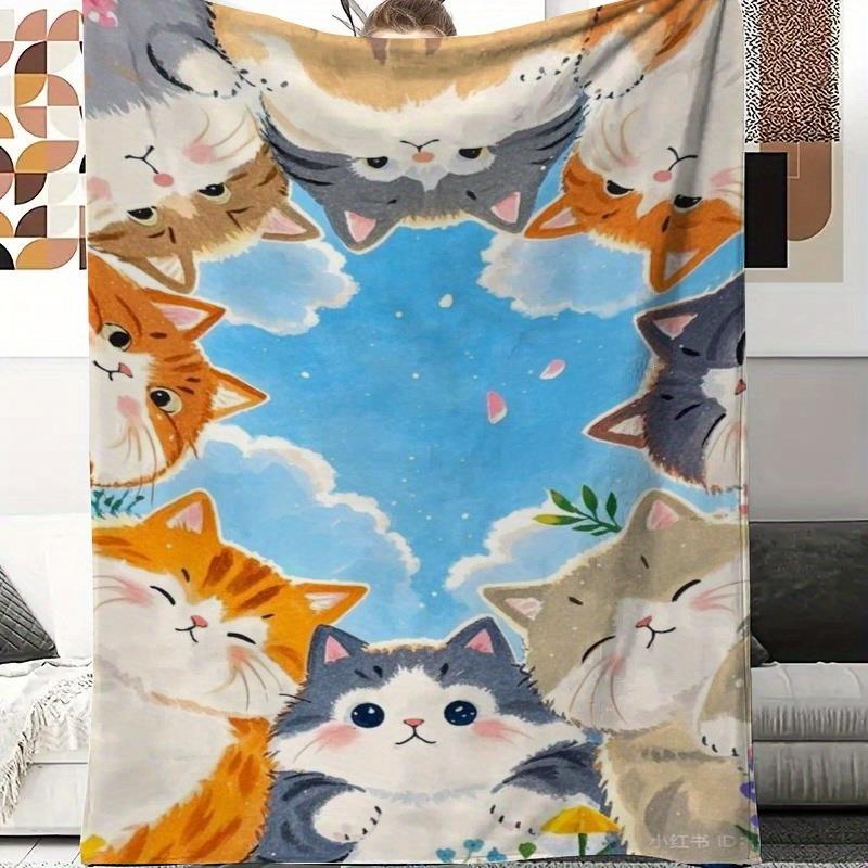 Home Textiles Face Towel - Фланелевый плед с милым рисунком кошачьей